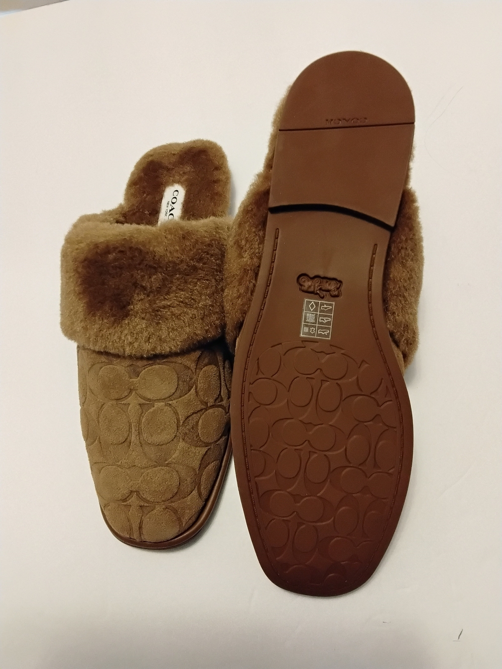 Coach Sherpa Flat  Mule In Signature Suede Brown Mule Slippers - Picture 3 of 5